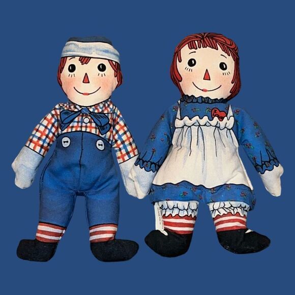 Vintage 1991 The Toy Works Raggedy Ann & Andy Bean Bag Doll Pair - Picture 1 of 5
